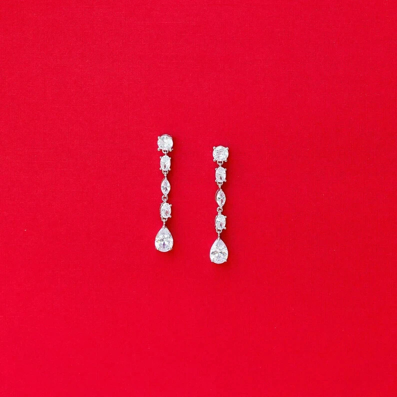 3 Ct Pear Cut Simulated Diamond Women's Long Drop Earrings 14k White Gold Plated