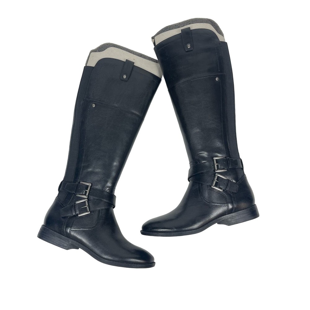 NWOB Marc Fisher Riding Boots Women's Size 6.5M Black Audrey Twin Buckle Boots