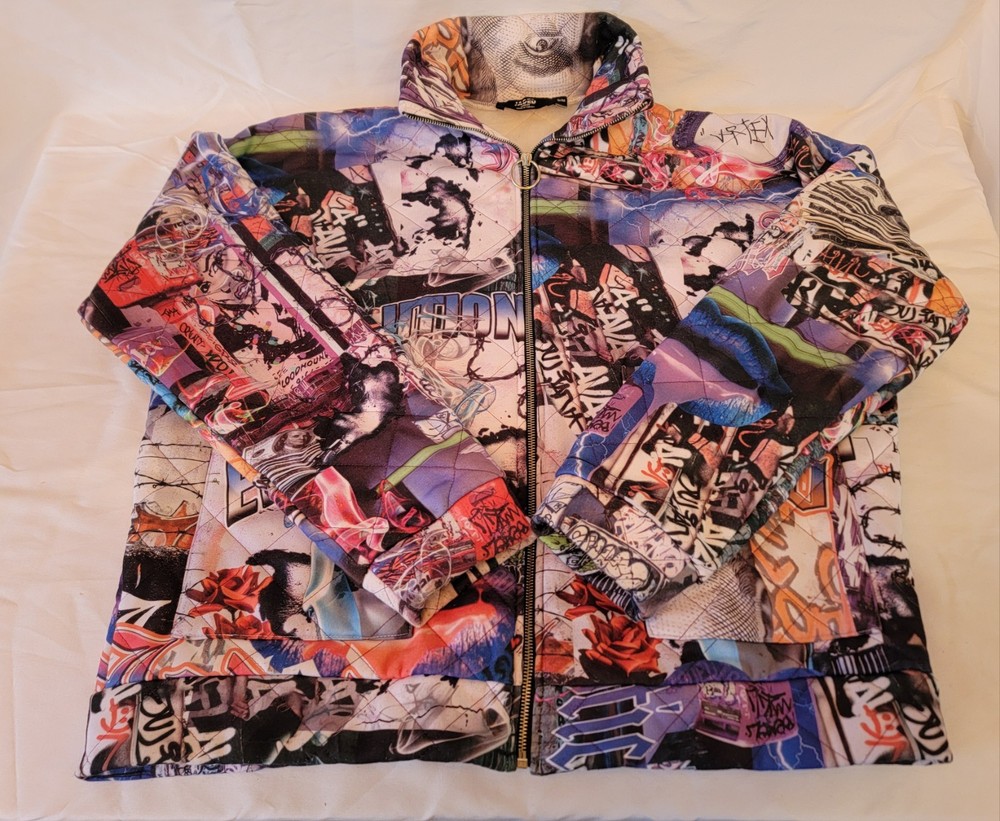 Jaded London Retro Quilted Pop Art All Graphic Collage Zip-Up Jacket Unisex S/M