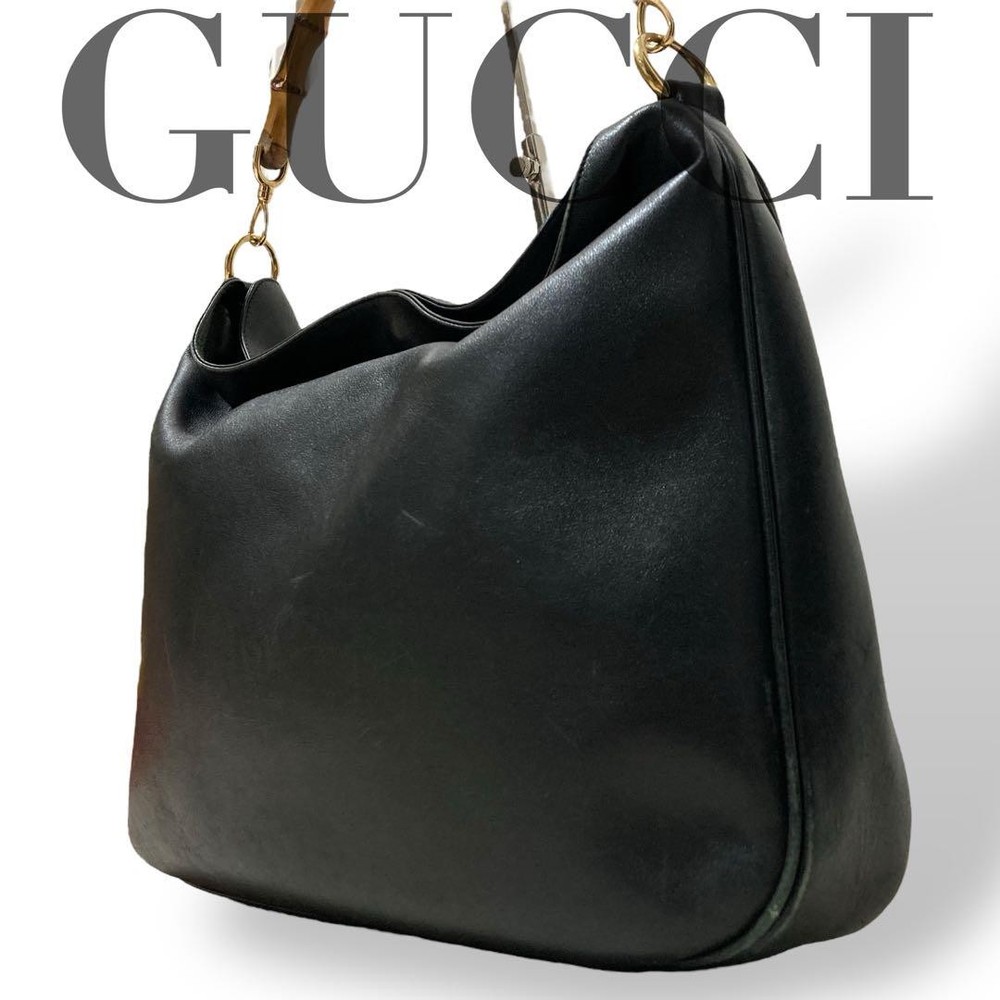 Gucci Vintage Black Bamboo Leather Shoulder Tote Bag Pre-Owned