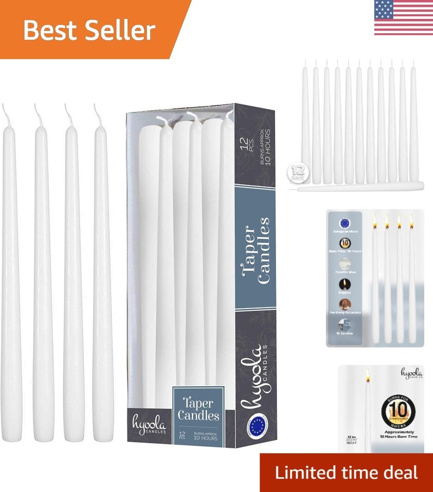 Stylish 12 Pack White Taper Candles - Perfect for Indoor & Outdoor Events