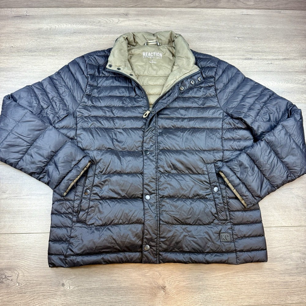 Kenneth Cole Reaction Puffer Quilted Duck Down Coat Full Zip Snap Men s Large-image