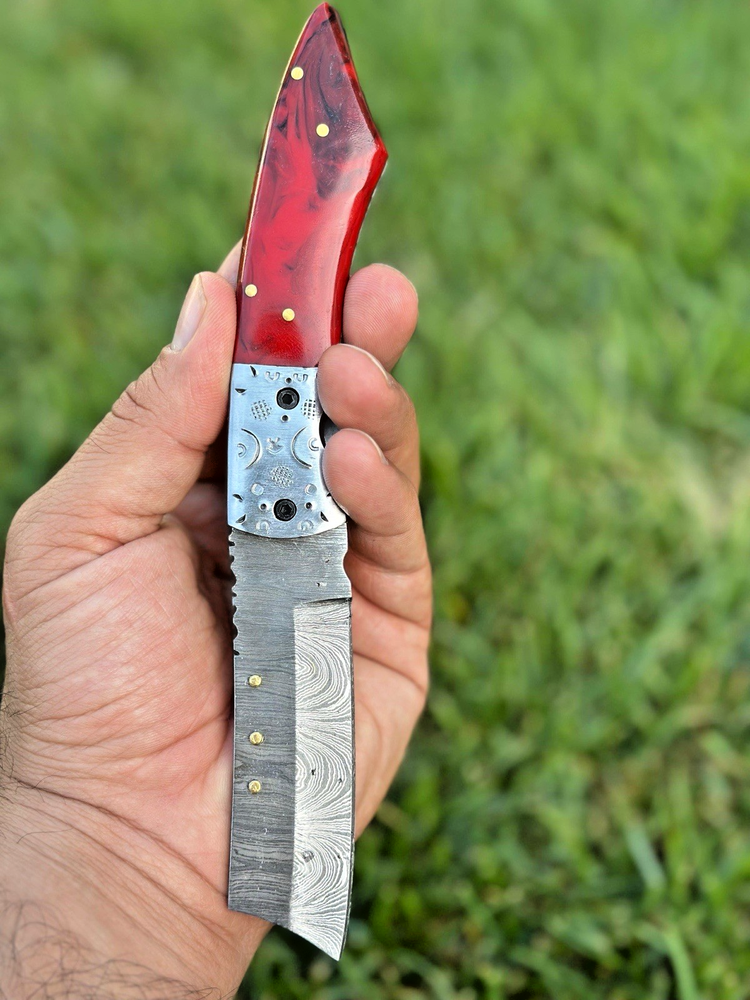 Damascus Folding Balde Knife, Pocket Knife Handmade Tactical Outdoor Hunting