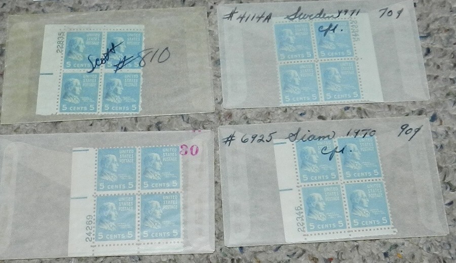 Unused Stamp lot 4 Scott #810 James Monroe 5c Plate Blocks