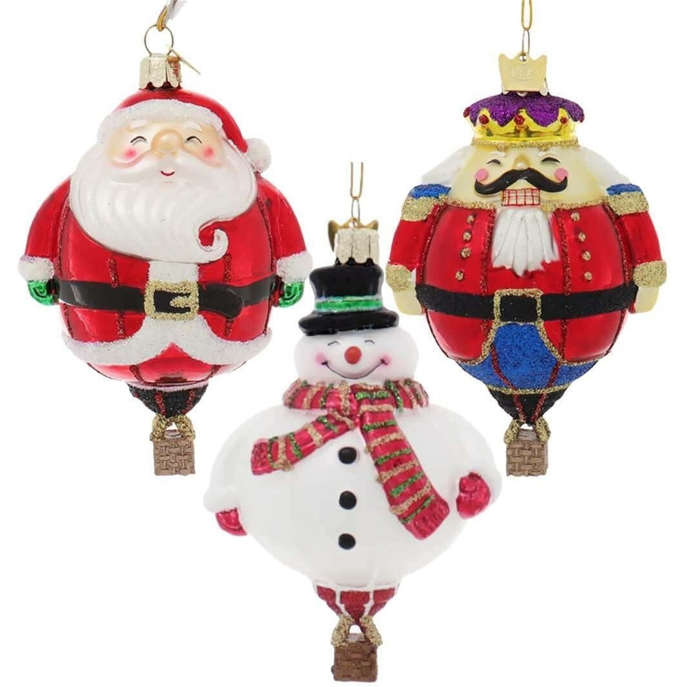 Kurt Adler Noble Gems Hot Air Balloon Glass Ornaments, Assorted (3 Pack)