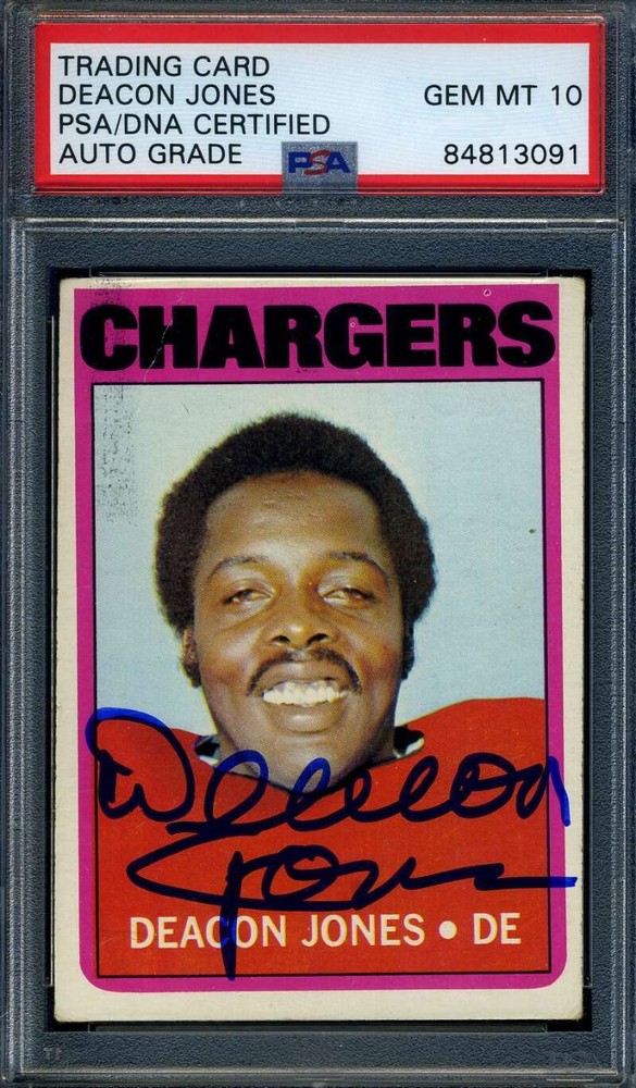 Deacon Jones Gem Mint 10 PSA DNA Signed 1972 Topps Autograph