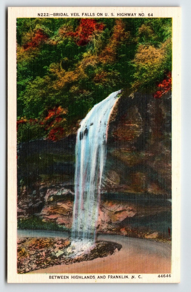 Bridal Veil Water Falls Highway 64 Franklin North Carolina Linen Postcard Unused