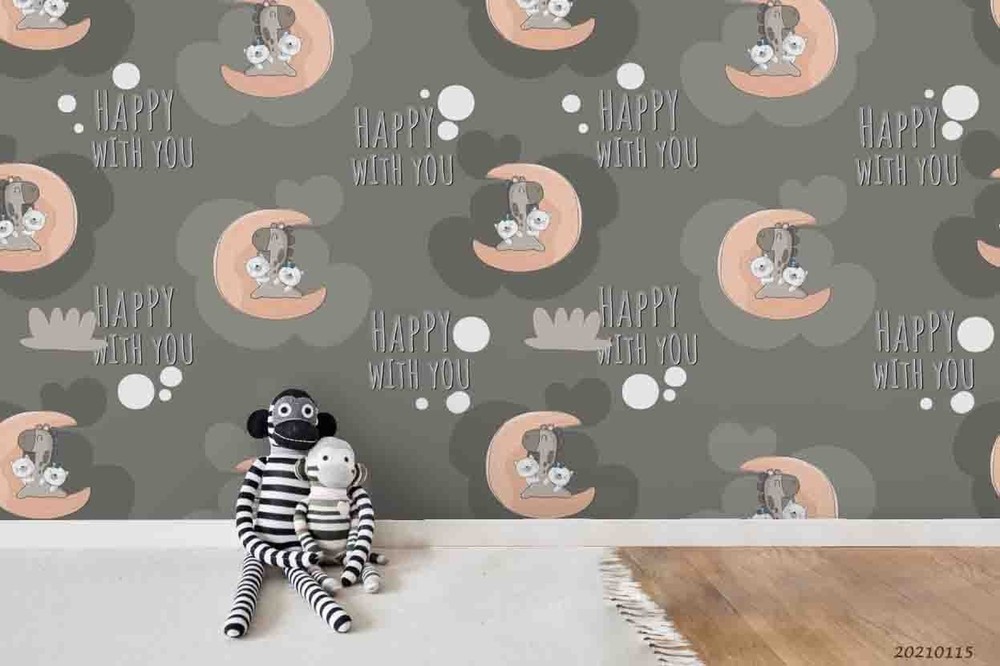 3D Cartoon Moon Animal Pattern Wall Murals Wallpaper Murals Wall Sticker