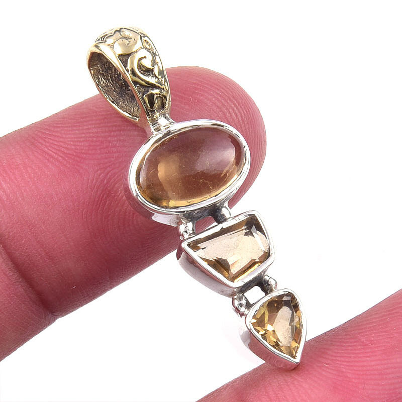 Natural Citrine 925 Sterling Silver Elegant Jewelry Pendant 1.25 Inch
