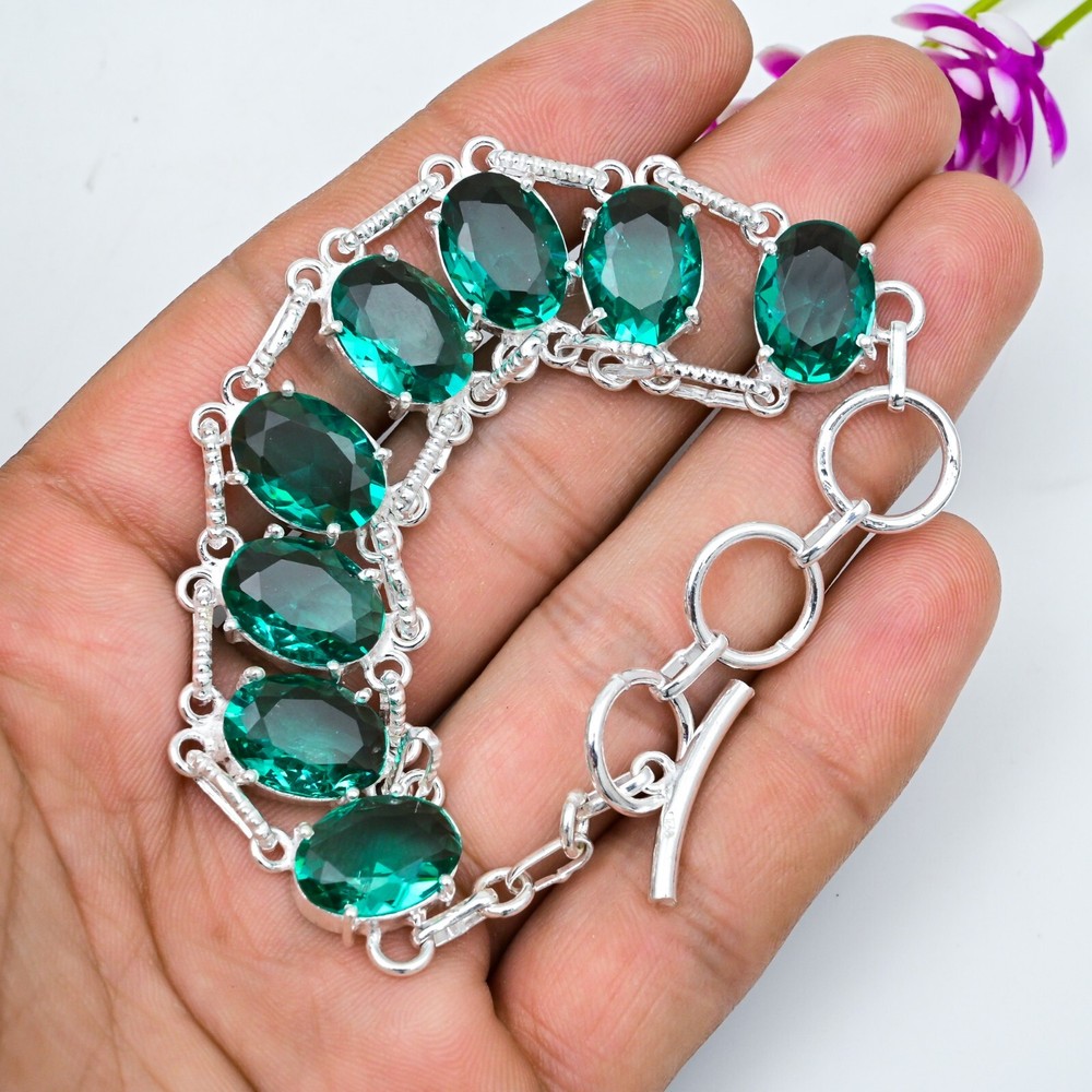 Indicolite Gemstone Bracelet Handmade 925 Sterling Silver Jewelry Gift for Her