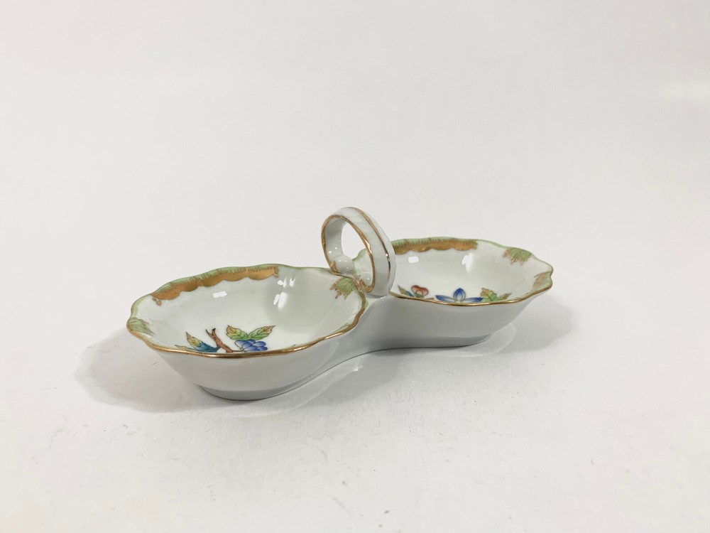 Herend Queen Victoria Green Border Salt and Pepper Bowl Set