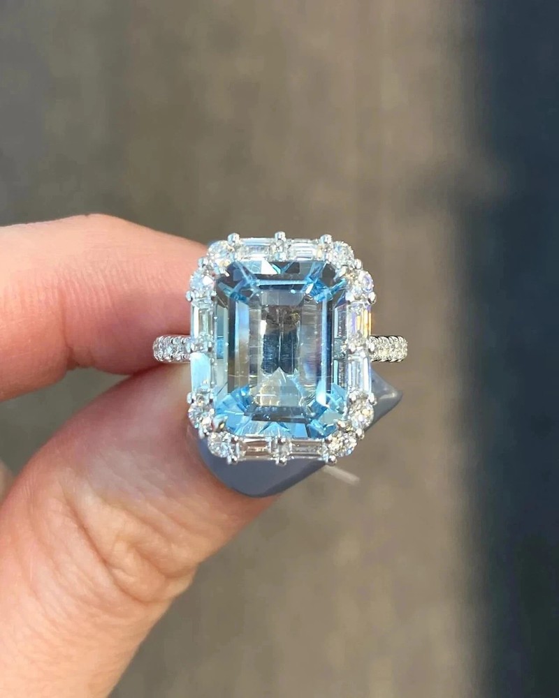 3.75 Ct Emerald Natural Aquamarine Diamond Wedding Ring 14K White Gold