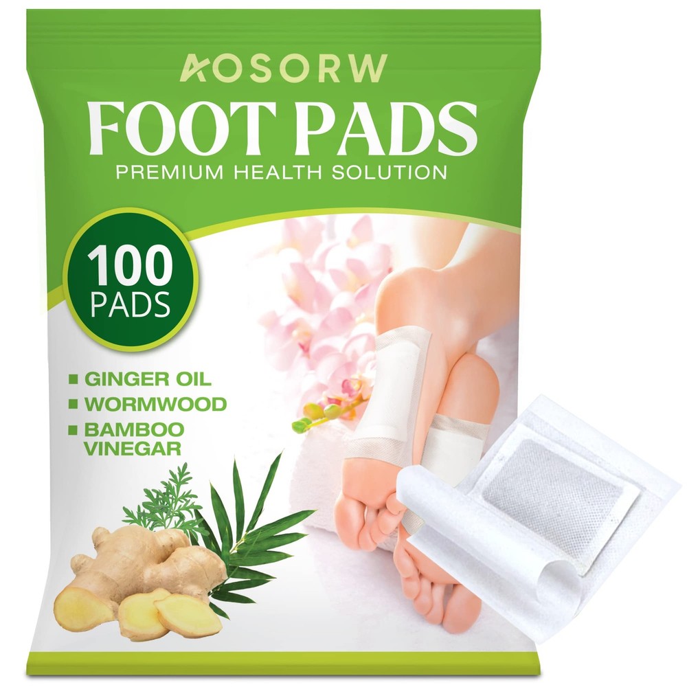 Natural Herbal Foot Pads - 100 Pack Ginger Oil & Bamboo Charcoal Premium Foot...