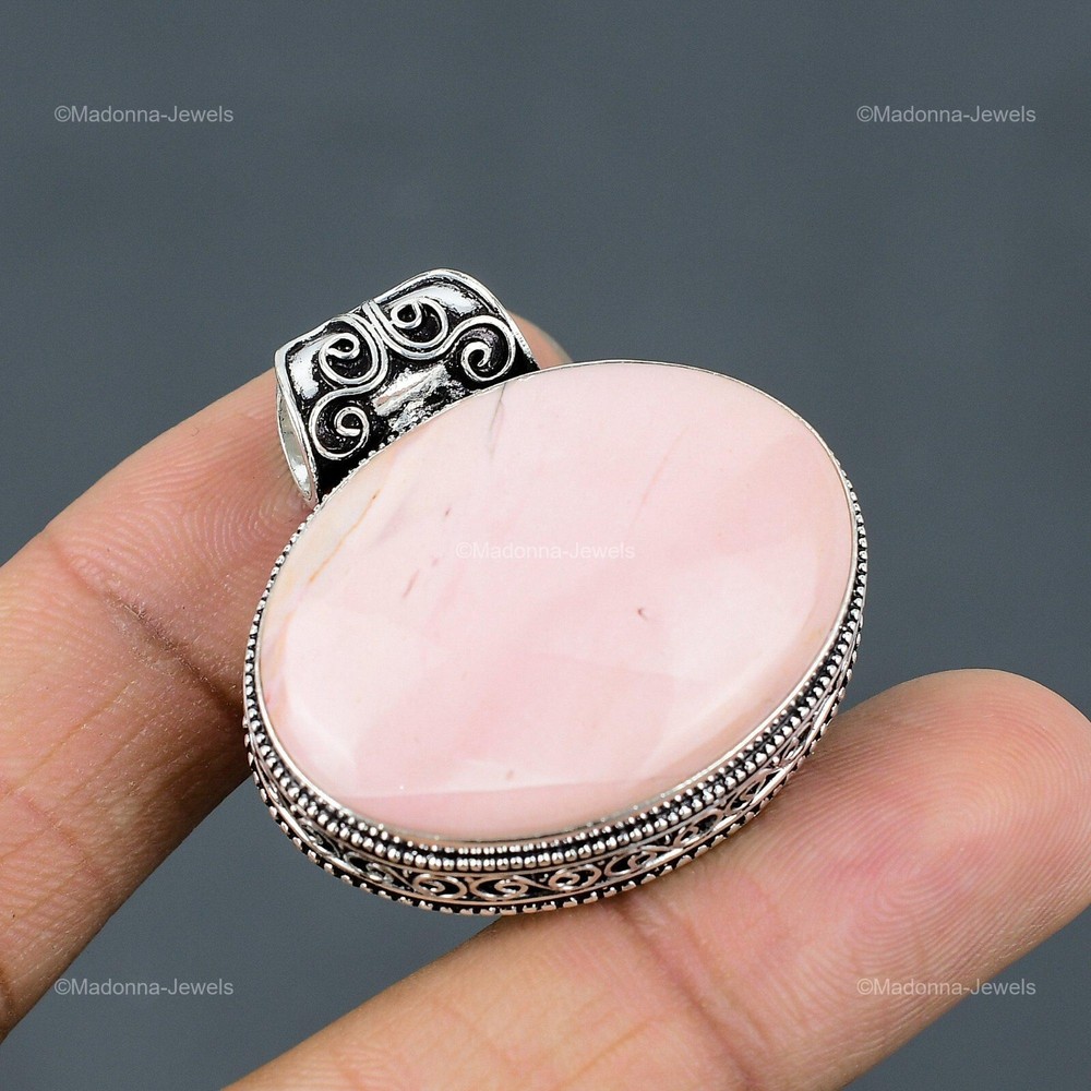 Mothers day Sale 925 Silver Natural Pink Opal Boho Vintage Bezel Pendant Jewelry-image