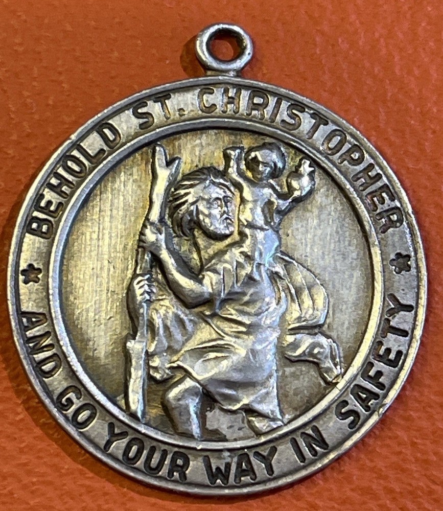Vintage Sterling Silver St Christopher Medal Pendant Travel Safety Religious