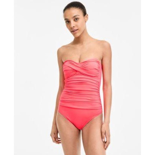 Anne Cole One Piece Swimsuit Womens 8 Pink Twist Front Bandeau Ruched $85 NWT