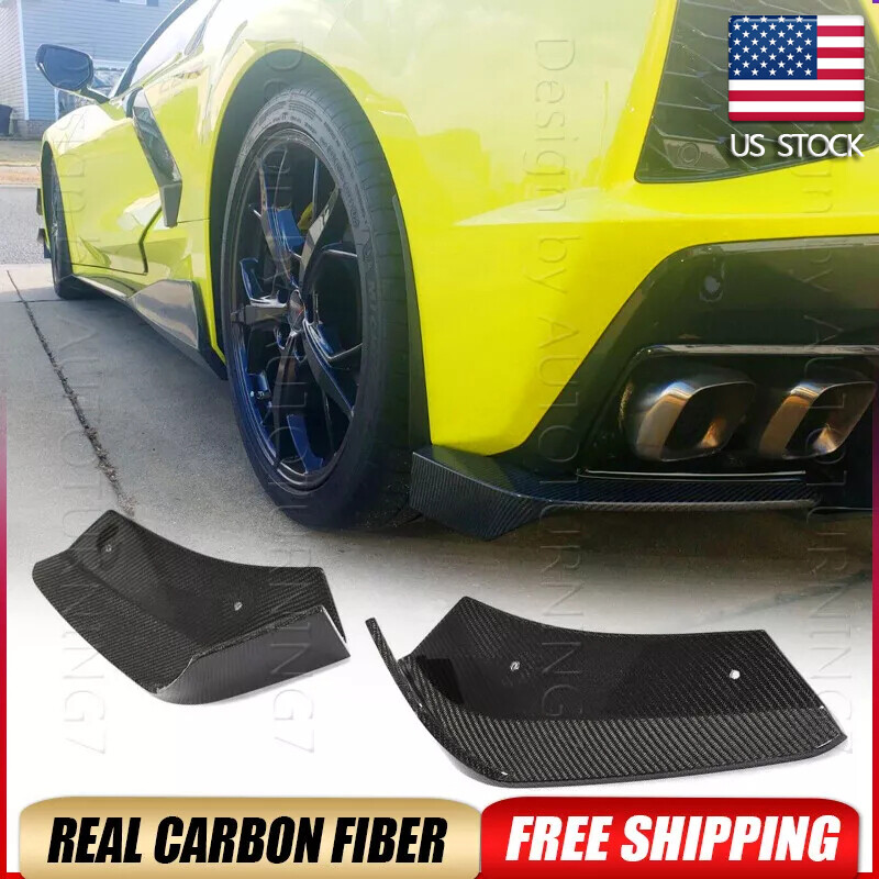 REAL Carbon Rear Bumper Splitter Fins For Chevrolet Corvette C8 Z51 Stingray 20+