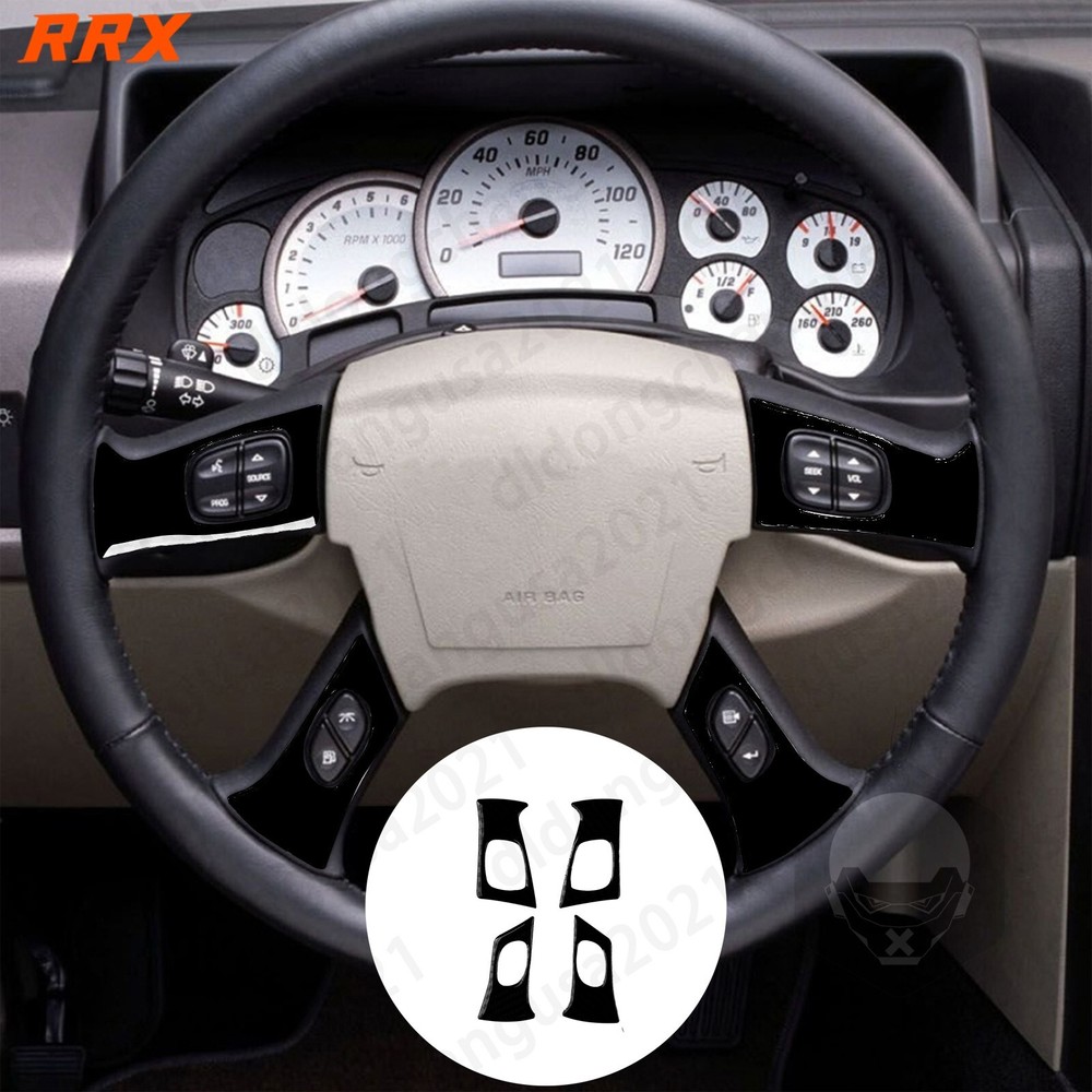 4Pcs Glossy Piano Black Interior Steering Wheel Button Cover For Hummer H2 03-07
