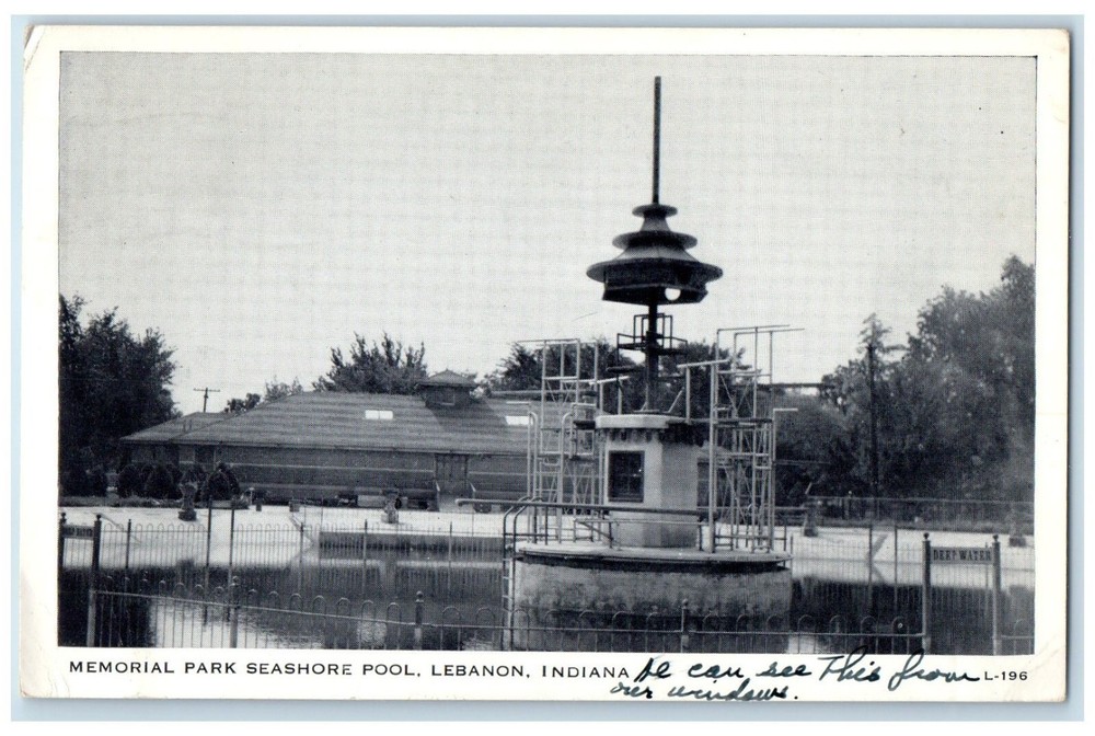 1948 Memorial Park Seashore Pool Lebanon Indiana IN Posted Vintage Postcard