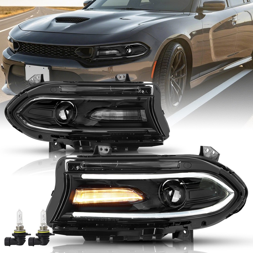 LED DRL Projector Headlight Left / Right for 2015-2022 Dodge Charger Halogen