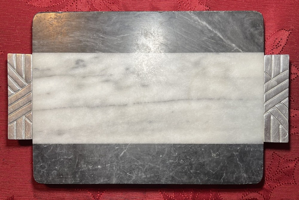 MCM George Briard Marble Cheese Board with Pewter Handles Mid Century Modern