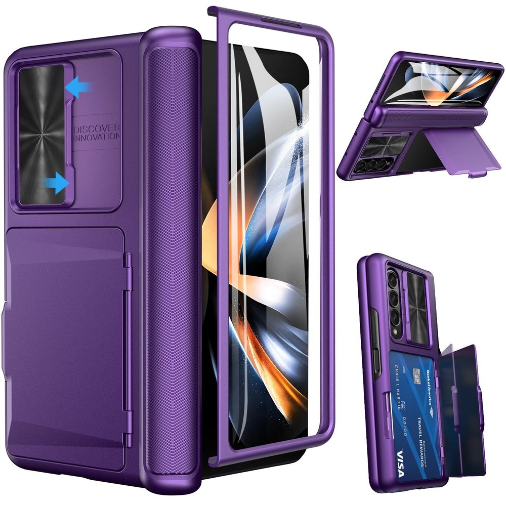 Viaotaily Samsung Galaxy Z Fold 4 Case with Card Holder and Slide Camera Cover
