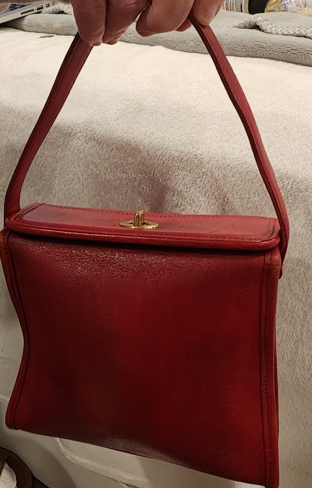 Coach 9043 Geometric Bag Top Handle Brass Turn Lock, Black, Vintage, Made in USA
