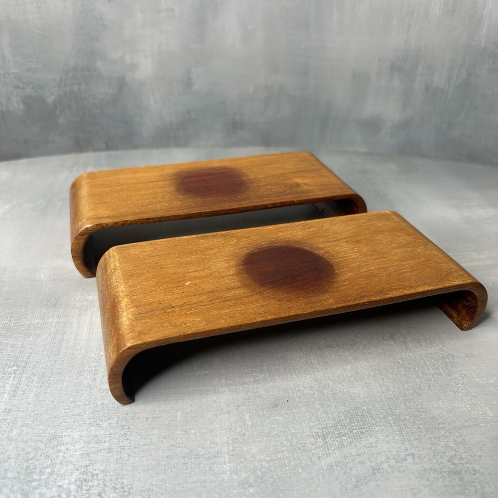 2 Vintage Chinese Rectangular Curved Wood Display Stands for Vase or Ginger Jar
