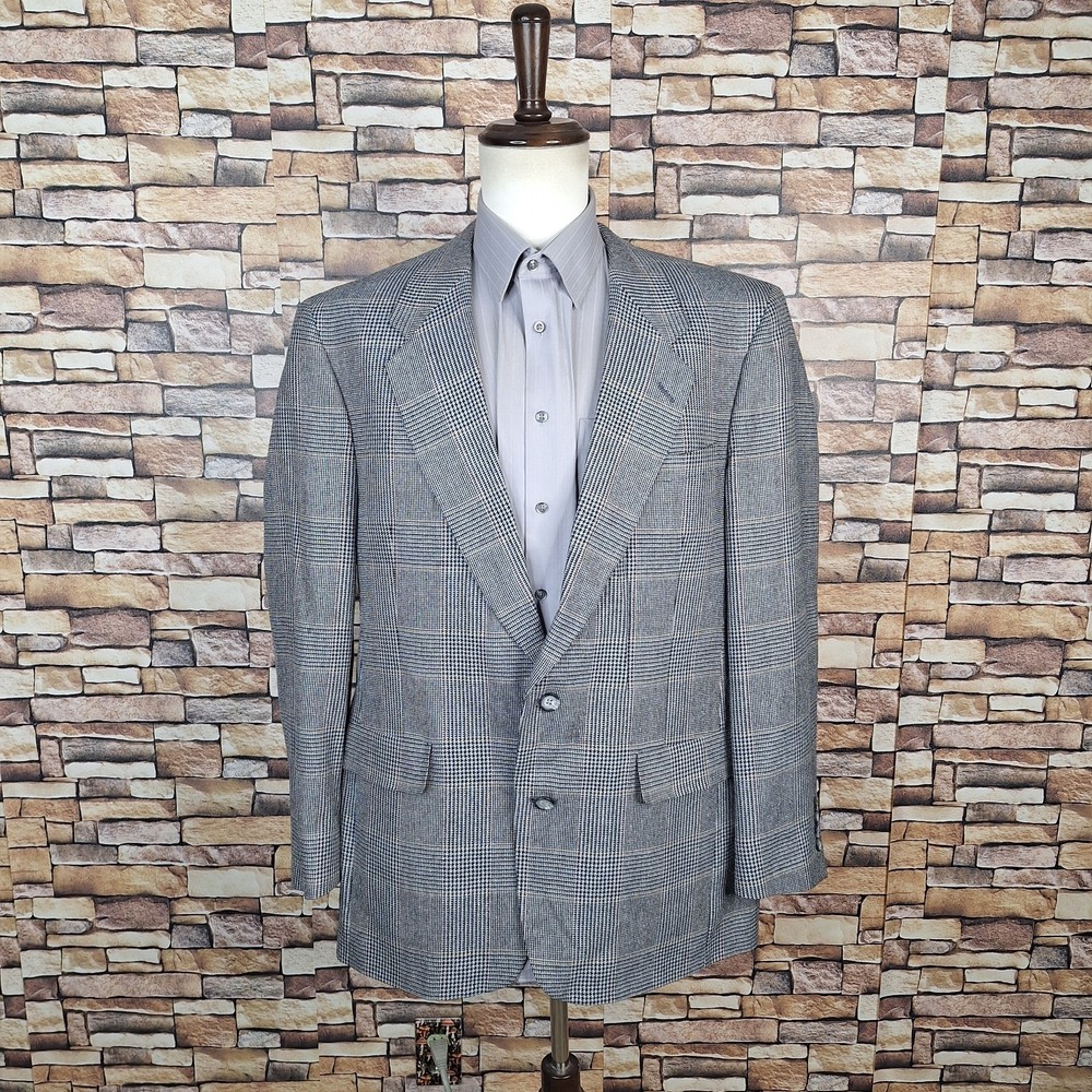 Hart Schaffner Marx Mens 44L Sport Coat Jacket Gray Check Plaid