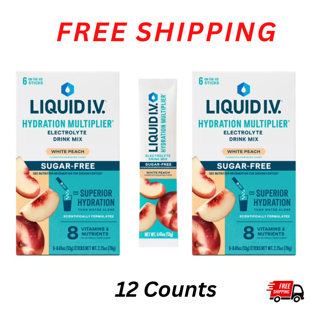 Liquid I.V. Hydration Multiplier Electrolyte Drink Mix White Peach 12 packets