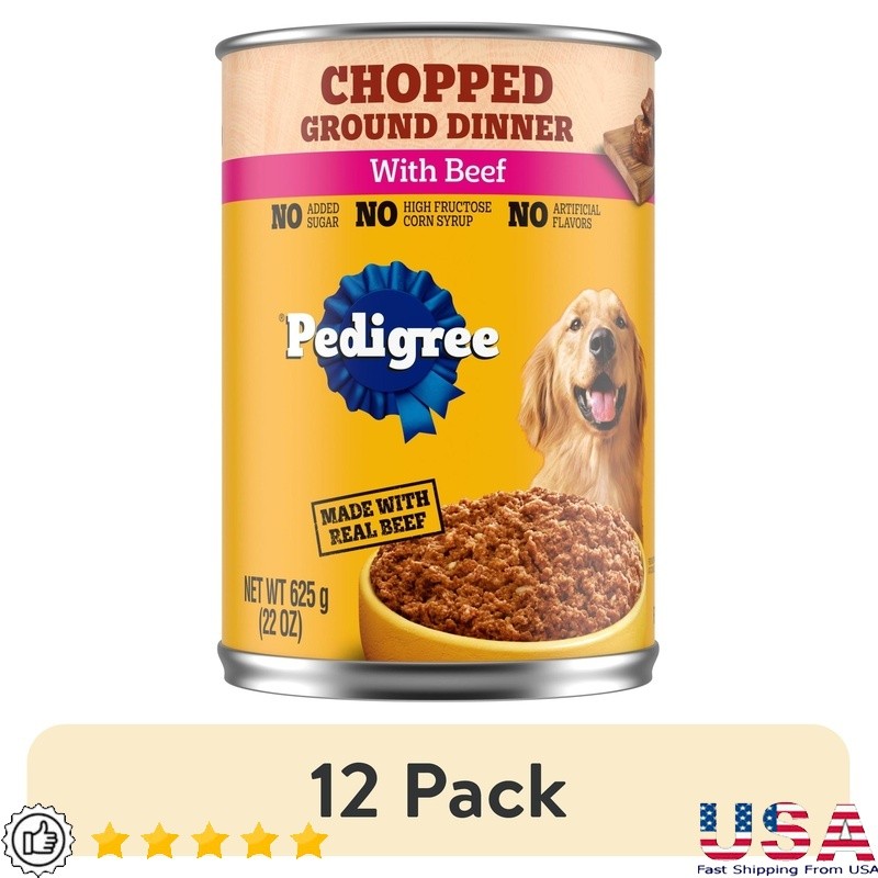 Chopped Ground Beef Wet Dog Food Complete Balanced Adult Canned Meal 12 Pack New