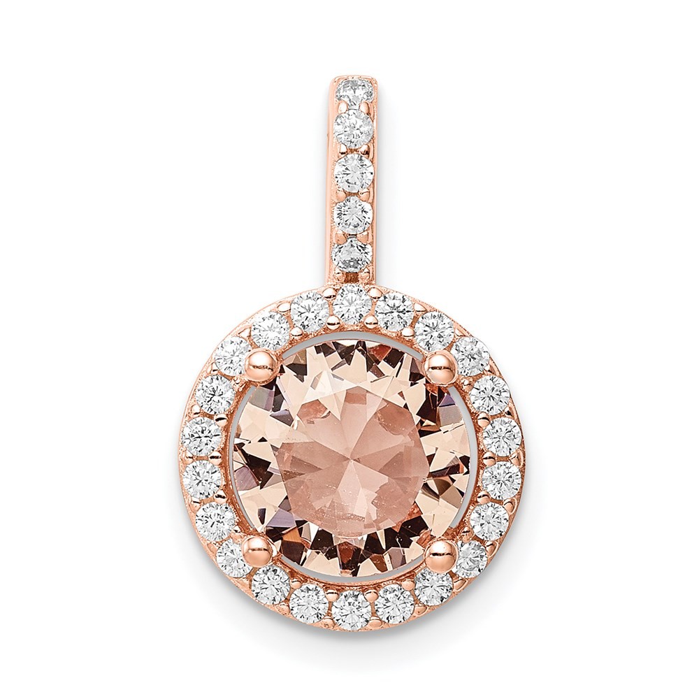 Sterling Silver Rose-tone Cubic Zirconia Round Halo Pendant L-0.76 Inch