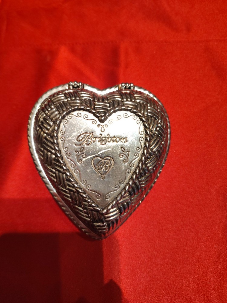 Brighton Trinket Box Puffy Heart Shape Silver Hinged Lid Heavy Unlined