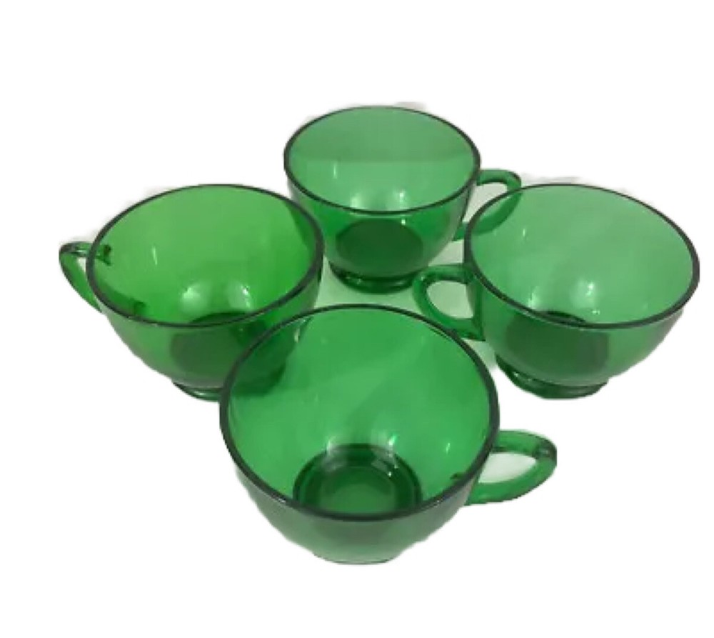 Vintage Anchor Hocking Emerald Green Tea Cup Mug Set of 4