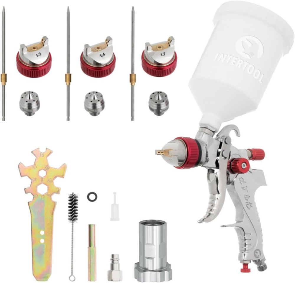 INTERTOOL HVLP Air Paint Spray Gun 1.3, 1.4, 1.7 mm Nozzles,