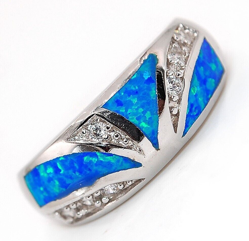 Australian Opal Inlay & Topaz 925 Solid Sterling Silver Ring Jewelry Sz 7 TD1