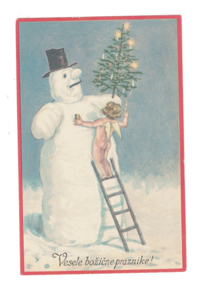 SD3163 LITTLE ANGEL DECORATING A BIG SNOWMAN WITH A XMAS TREE FANTASY NEW YEAR-image