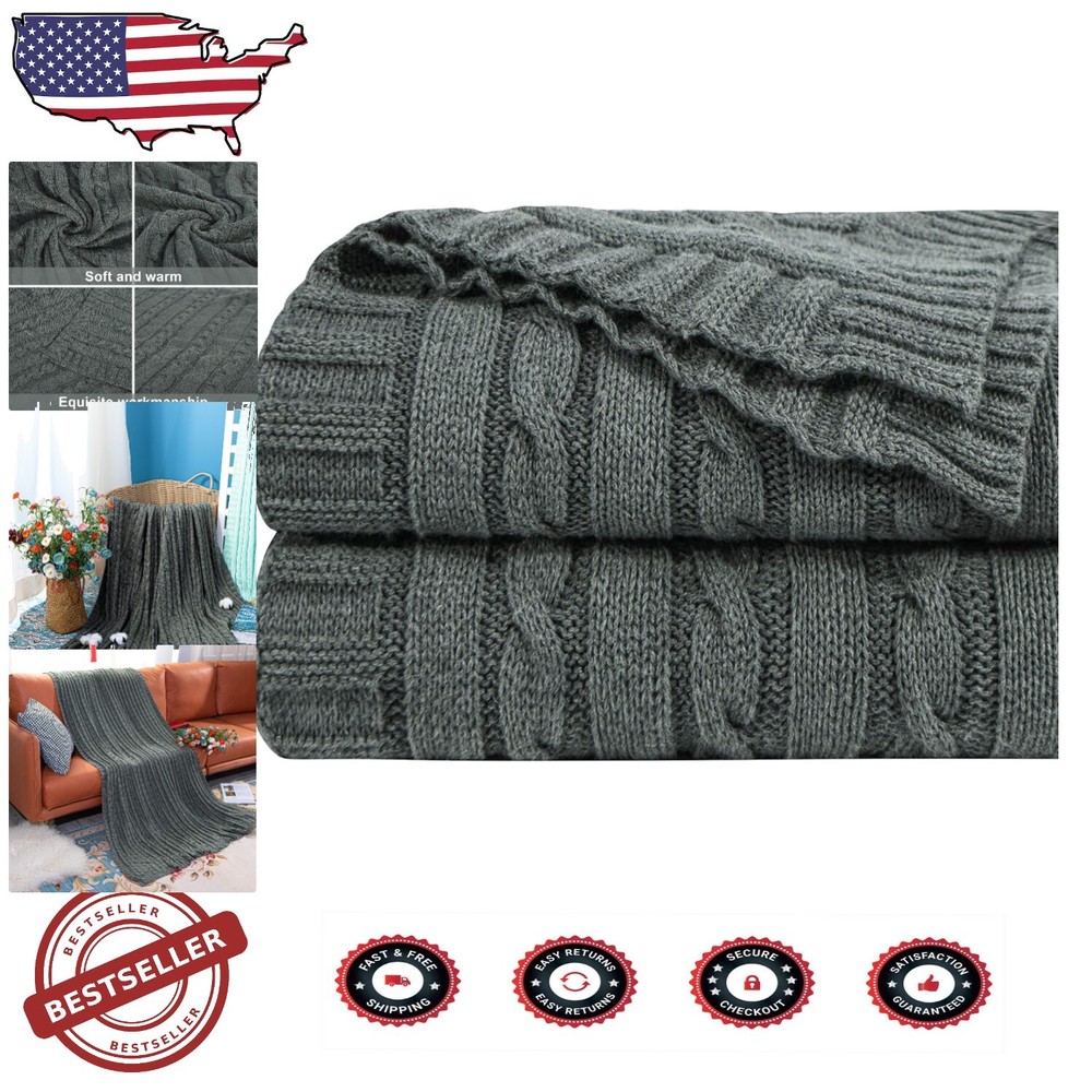 Super Soft 60x80 Lightweight Grey & White Cotton Throw Blanket