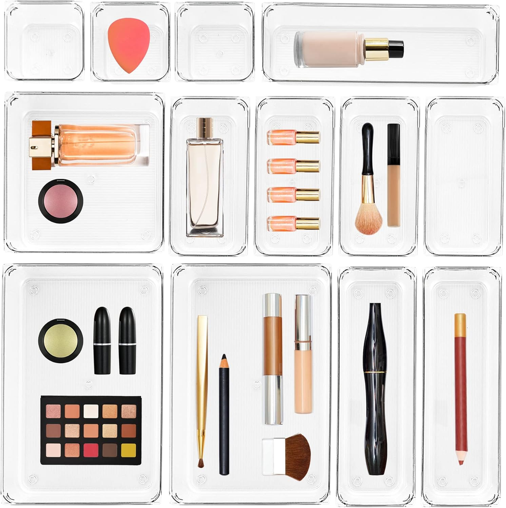 13-Piece Plastic Drawer Organizer Set, 5 Sizes for Kitchen Storage