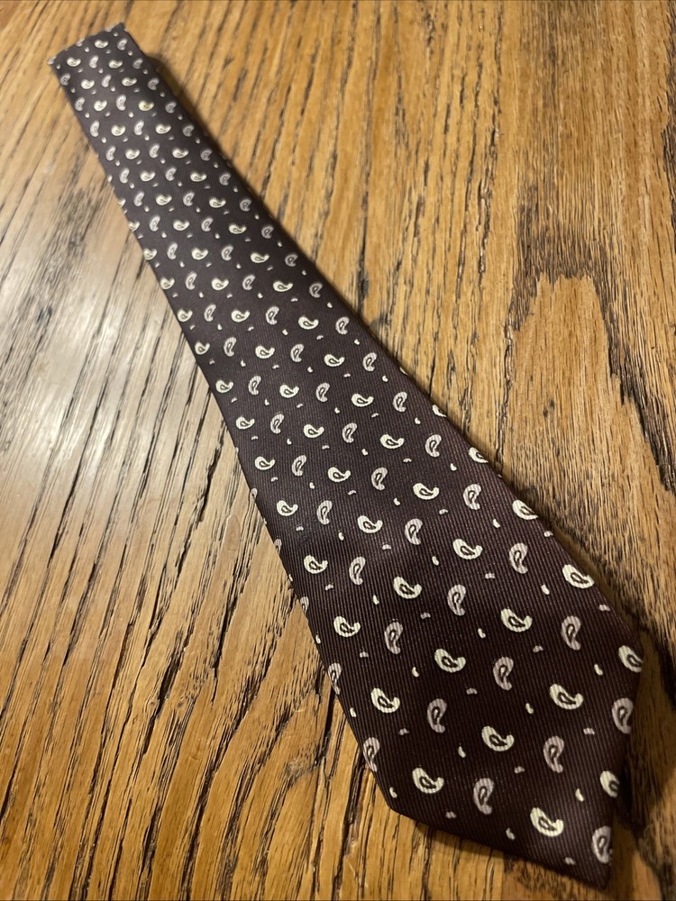 Vintage 50s 60s Silk Skinny Tie Atomic Foulard Paisley Print VLV Rockabilly