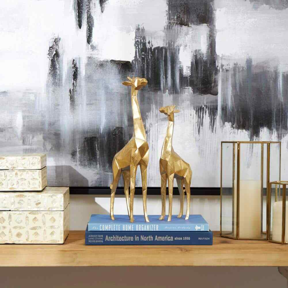 Gold Polystone Giraffe Sculpture (Set 2)