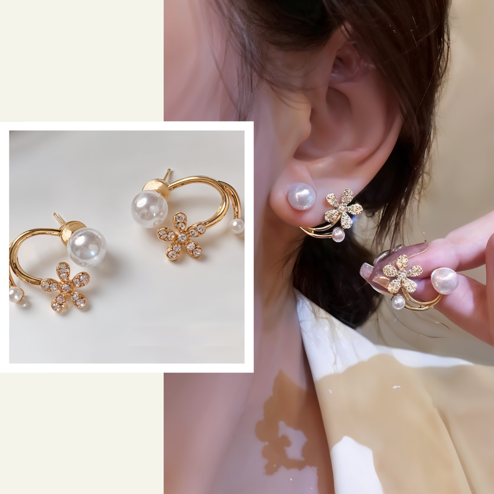 Stylish Cubic Zirconia Alloy Flower Cuff Earrings for Women and Girls