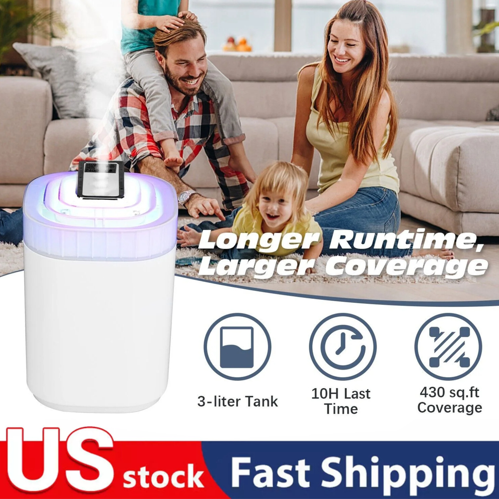 Ultrasonic Humidifiers For Bedroom Large Room Office Cool Mist Air Humidifier 3L