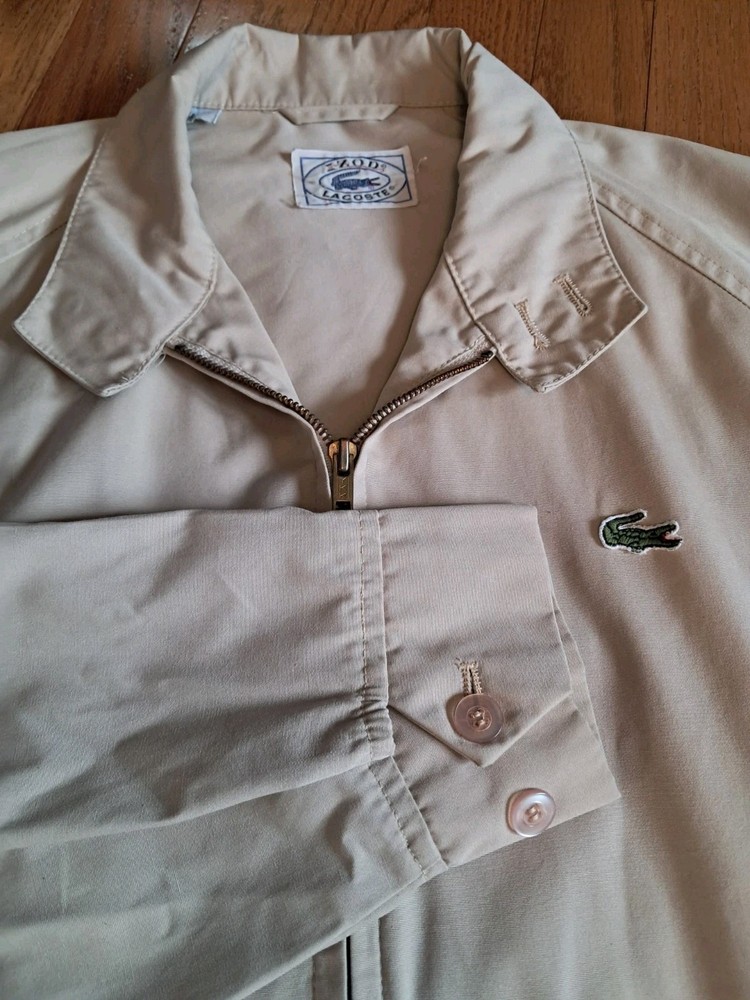 Lacoste Vintage Mens Khaki Tan Bomber Jacket Harrington Style Sz Large