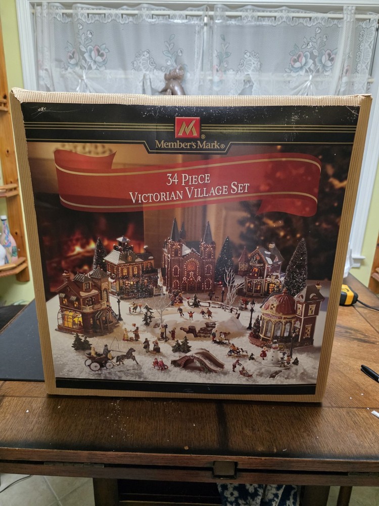 Members Mark 2005 Victorian Village 34-Piece Christmas Set with Ice Skating Figures  -image