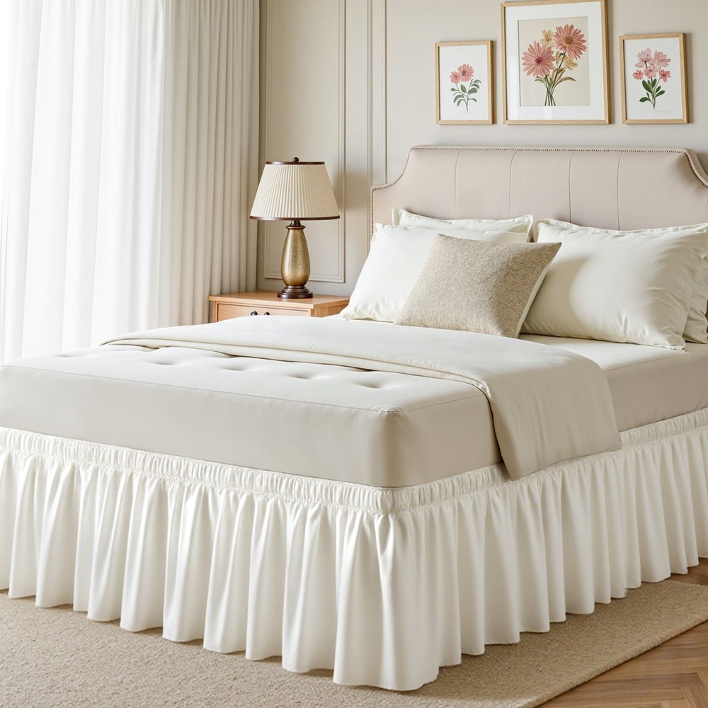 AzulHome White King Cal King Bed Skirt Dust Ruffle New