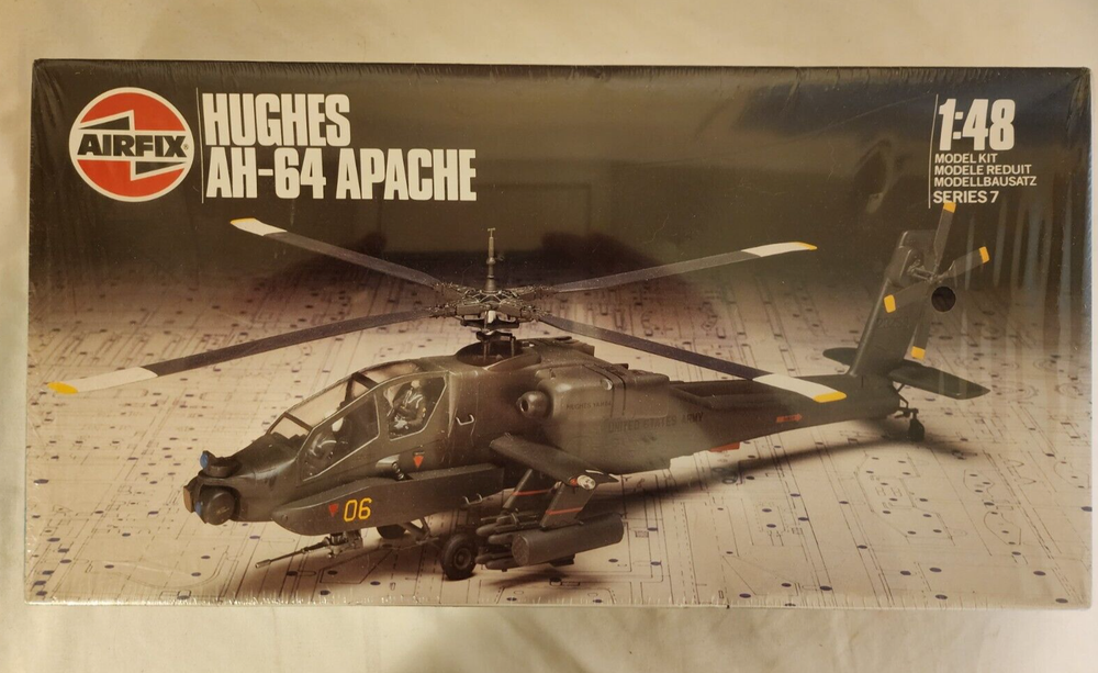 Vintage 1983 Airfix 1/48 Scale AH-64 Apache Helicopter Model Kit 07101