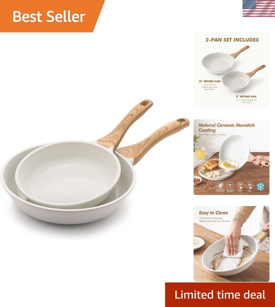 Versatile Nonstick 2-Pan Set - White Ceramic Chef's Frying Pans 8'' & 10''