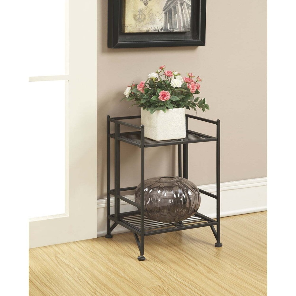 2-Tier Black Folding Metal Shelf for Extra Storage Space