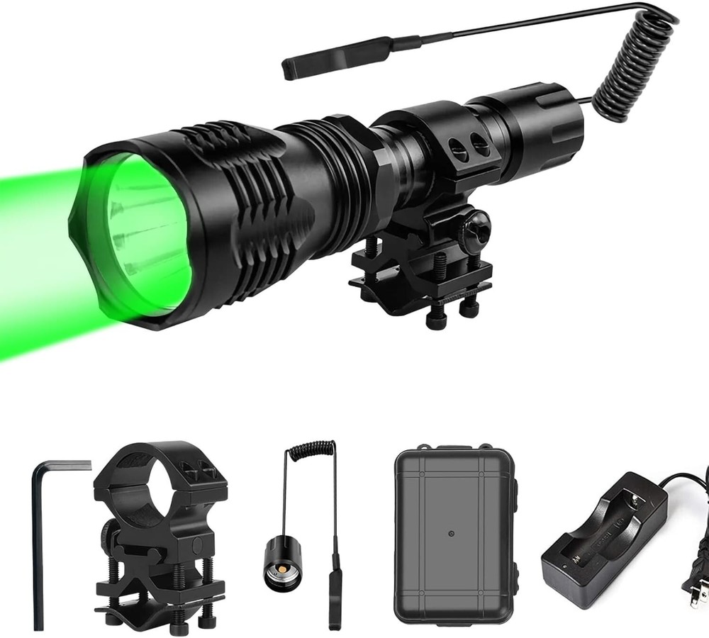 Customizable Green Light Tactical Flashlight - 250 Yards for Precision Hunting